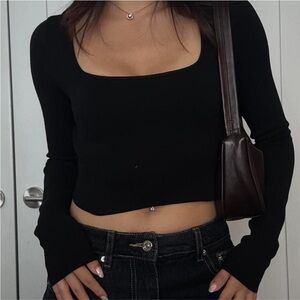Zara Black Square Neck Crop Top